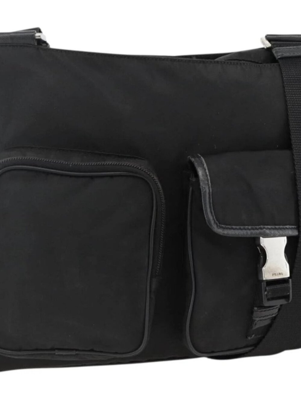 PRADA Shoulder Bag Nylon Black Silver Auth BAZ163